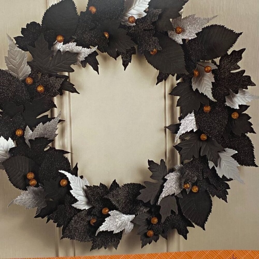 Martha Stewart Crafts Halloween Leaf 12" Wreath Kit Glitter Decor Black Silver - Picture 3 of 6